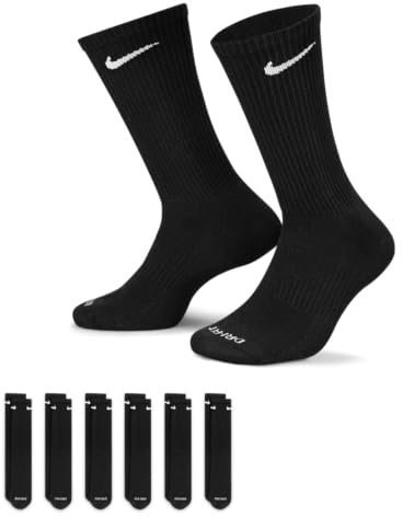 Nike Women's Everyday Plus Cushioned Socks 6 Pack, Black/White, L