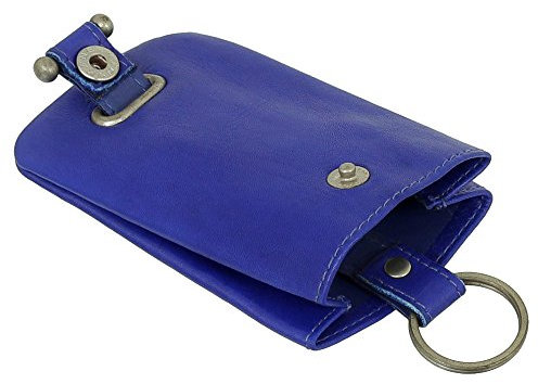 Pochette Porte-clé en Cuir Bleu