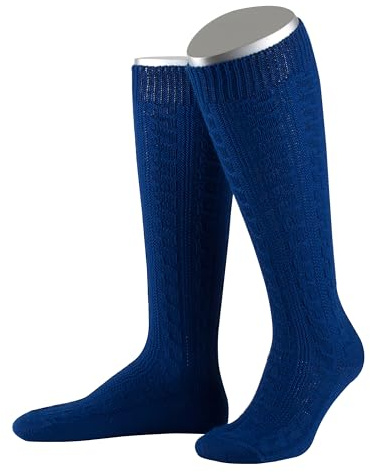 Lusana Trachtenkniestrümpfe mit Merino-Schurwolle für Herren & Damen | Kniestrümpfe Trachten mit 6 Zöpfen und verstärkter Ferse und Spitze | Royalblau | Größe 42-43 | Qualität aus Deutschland