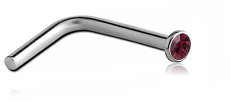 Inoki - Pendiente nasal en L de acero con cristal austriaco de 2,35 mm - Espesor 0.8 mm, Longitud 6.5 mm, Elemento 2.35 mm - Fucsia