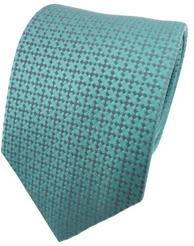 TigerTie Satin Seidenkrawatte türkis türkisblau grau gemustert - Krawatte Seide