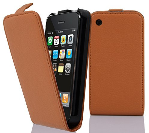 cadorabo Coque pour Apple iPhone 3 / iPhone 3GS en Noisette Marron - Housse Protection en Style Flip en Similicuir Structuré - Etui Poche Folio Case Cover