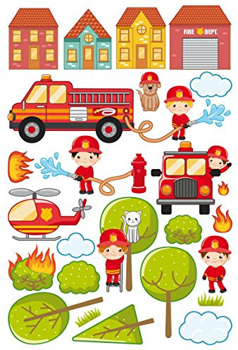 Bilderwelten Wandtattoo Großes Feuerwehr-Set Wandtattoo Wandsticker Kinderzimmer Illustration, Größe: 120cm x 180cm