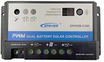 EPEVER® PWM Regolatore di carica 10 A 12/24 V, Solar Charging Controller per 2 diverse batterie, Duo Batteria, EPIPDB-Com 10 A