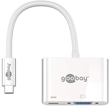 goobay USB C auf VGA Adapter, Multiport Hub mit 60W Power Delivery (PD) Ladefunktion, 1080p Full HD Video Konverter für MacBook Pro/Air, iPad Pro, Surface, weiß - 62107