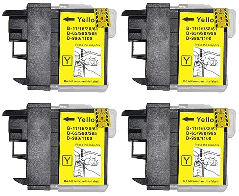Go Inks 4 Yellow Ink Cartridges to replace Brother LC980Y and LC1100Y Compatible/non-OEM for Brother DCP and MFC Printers, High Capacity