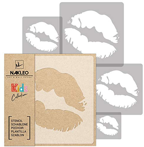 NAKLEO Schablonen Malen für Wandgestaltung im Kinderzimmer, 5 Stück Set 9x9 bis 34x34cm Lippen Lippenstift Mund, Kinderzimmer Malvorlage Raumdekoration, Basteln DIY Wand Möbel