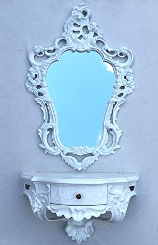Artissimo Miroir mural baroque avec console murale, console, blanc 50 x 76 cm, décoration murale + console avec tiroir