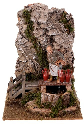 Holyart Miniatur-Verkaufsstände, Häuser und -Brunnen für Krippen: Brunnen mit Gastwirt 20x25x15cm für Krippe