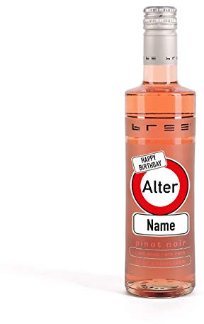Herz & Heim® Kleines Weingeschenk zum Geburtstag mit persönlichem Aufdruck im Verkehrszeichen Etikett - kleiner Bree Wein (1 x 0.25 l) Rosé
