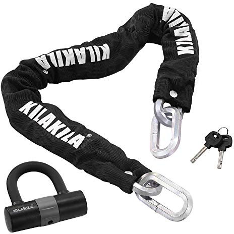 KILAKILA Security Chain Lock Heavy Duty Bike Lock 12mm Bicycle Lock Motorbike Lock Disc Lock with 16mm U Lock 3-Feet