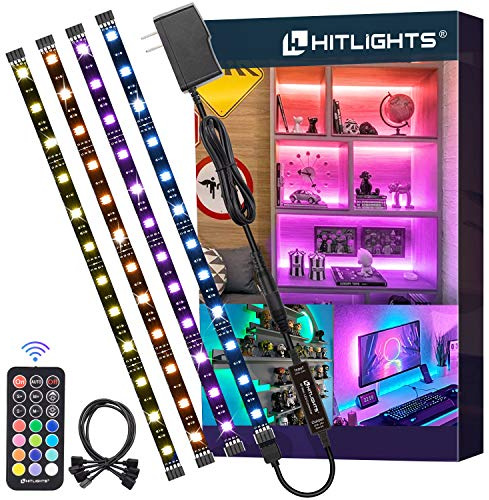 HitLights Lot de 4 bandes lumineuses à LED prédécoupées 03 m 12 m avec variateur de couleurs RVB 5050 changeant de couleur avec télécommande et adaptateur pour rétroéclairage chambre à coucher étagère