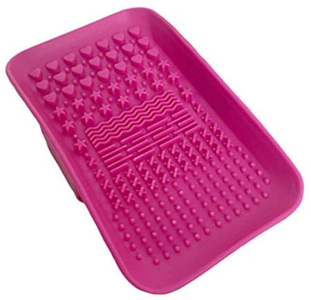Silicone Makeup Brushes Cleaning Mat, Pink Handheld Cosmetic Scrubber Pad, Portable Washing Tool Brush Cleaner HUNYLONDON