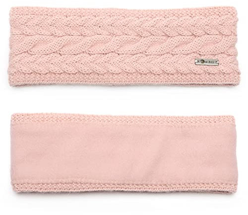 irisaa Damen Stirnband Winter, made in EU, warmes gestricktes Haarband Mädchen Ohrwärmer mit Zopfmuster, gefüttertes Kopfband mit Fleece Innenfutter, stirnband farbe:Pink