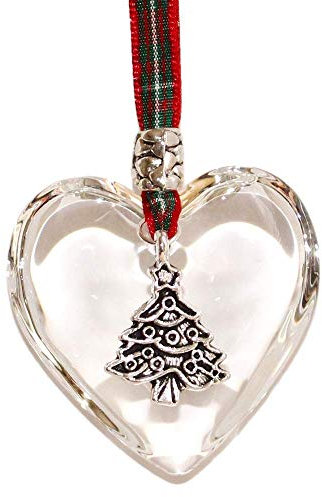 Glass Hanging Heart Christmas Tree Decoration With Christmas Tree Charm