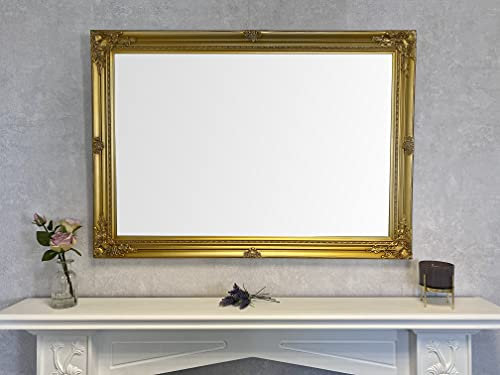 DOWNTON INTERIORS UK Extra Large Gold Antique Style Wall Mirror - Overall Size: 42 inches x 30 inches (107cm x 76cm)