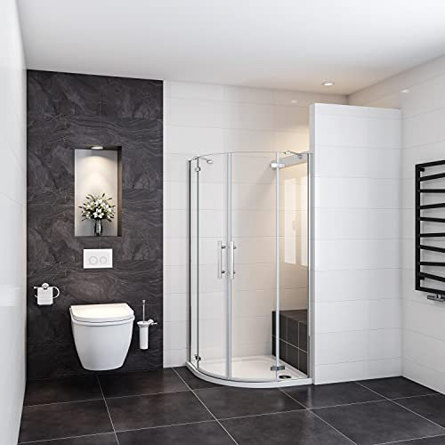 Box Doccia Semicircolare alto 195 cm Doppia Porta Battente Saloon 90x90 cm Vetro Temperato Easyclean da 6 mm Barra Stabilizzatrice e Telai in Cromo Lucido