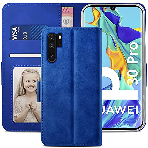 YATWIN Handyhülle für Huawei P30 Pro - Premium Leder Klapphülle mit Kartenfach, Magnet und Standfunktion - Königsblau