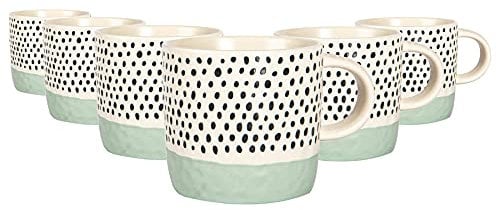 Nicola Spring Ceramic Coffee Mugs Set - 385ml - 6pc Blue Dipped Dots Stoneware Coffee Cups Dishwasher & Microwave Safe Large Tea Mugs for Hot Drinks, Hot Chocolate, Tea