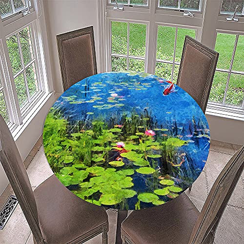 Morbuy Rund Tischdecke Elastisch, 3D Gemälde Rund Tischdecken Wasserdicht Lotuseffekt Abwaschbar Abwischbar Tischtuch für Dekoration Küchentisch Garten Outdoor (Durchmesser 100cm,Lotus)