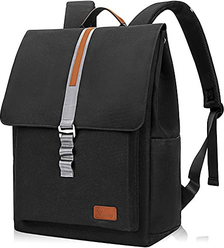 Voova Laptop Backpack for Men Women, Waterproof Backpack Work Bag with 14-15.6 Inch Laptop Compartment, Casual Daypack Vintage Rucksack for College Travel Business, Black