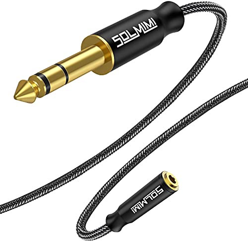 SOLMIMI Headphone Adapter 3.5mm to 1/4, 5FT Nylon Braid & Lossless Stereo Headphone Jack Adapter for Amplifier Mixer Guitar Piano Speaker or More - (Black, 1.5M)