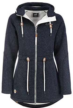 Dry Fashion Damen Fleece-Mantel St. Peter-Ording - Wintermantel Fleecejacke Outdoorjacke Winterjacke mit Kapuze in Navy-Melange Größe 42