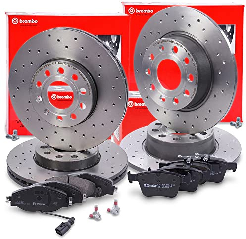 BREMBO XTRA LINE Bremsenset inkl Gelochte Sport-Bremsscheiben Vorne Ø 288 mm Belüftet + Hinten Ø 272 mm Voll + Bremsbeläge Vorne und Hinten + Verschleißkontakt