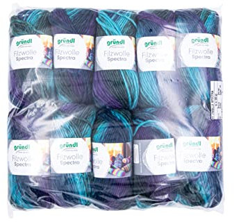 Gründl Wolle Filzwolle Spectra - Dicke Wolle zum Filzen in der Waschmaschine - Strickgarn- Weich und hautfreundlich - 100% Schurwolle - 10 Knäuel 100 g /100 m -Nadelstärke 8-9 - ocean multicolor