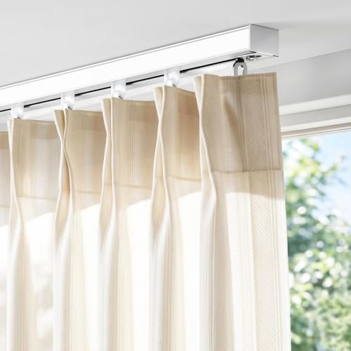 FELIDESIGN Vorhangschiene, Deckenvorhangschiene für Raumteiler, Deckenhalterungsschienen-Set mit Rollhaken, Weiß, 3,7 bis 5,5 m