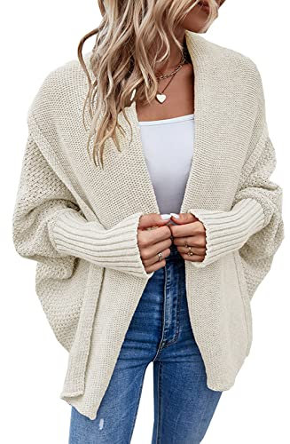 Bichingda Women's Kimono Batwing Cable Knitted Slouchy Oversized Wrap Cardigan Sweater Coat Outwear UK Apricot