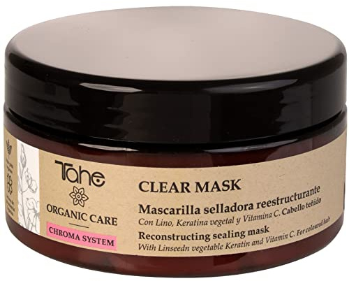 Tahe Organic Care Mascarilla capilar selladora reestructurante Clear Chroma System con Lino, Queratina Vegetal y Vitamina C (300 ml)