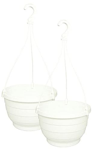 MePla - 2 Stück Ampel KOMET - wetterfestes Pflanzgefäß - UV-beständiger Blumenampel - Pflanztopf - ø30 cm - Weiss