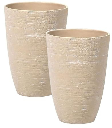 Lot de 2 Pots de Fleurs Jardin en Forme de Vase Haut en Pierre Beige Camia