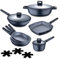 MasterPRO Indigo | 10-teiliges Set | 3 BRATPFANNENn 20, 24 und 26 cm, Stielkasserolle 16 cm, Niedrige Stielkasserolle 28 cm, Grillpfanne 28cm und Wok 28cm | aus Aluminiumguss | Induktion | Schwarz