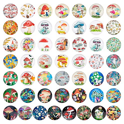PandaHall 25 mm Pilz-Glas-Cabochons, 50 Stile, Halbrunde Fliesen, Glas-Cabochons, Kuppel-Edelsteine Für Foto-Cameo-Anhänger, Schmuckherstellung, Kunsthandwerk, Scrapbooking