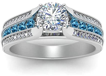 Erstellt Stein Runde facettierte Blautopas Cz Ringe - 0,925 Silberring Himmelblau Blautopas Cz Edelsteinringe - liefern Schmuckgeschenk für den Muttertag