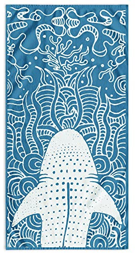 DecoKing Strandtuch groß 90x180 cm Baumwolle Frottee Velours Badetuch dunkelblau Marineblau weiß Shark