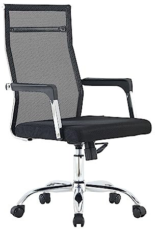 goodsforbusiness Moderner Bürodrehstuhl mit Netzrücken schwarz, Ergonomischer Bürostuhl Fußkreuz Chrom, Schreibtischstuhl hohe Rückenlehne und Armlehnen