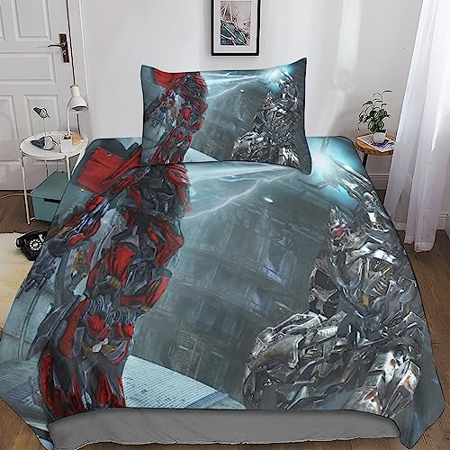 TransformatorenBettwäsche-Set 3D Marvel Optimus Prime Bumblebee Print Dreiteiliger Bettbezug Set Microfaser Kissenbezug 2teilig Mit Reißveschluss, Weiche Bequemer Single（135x200cm）