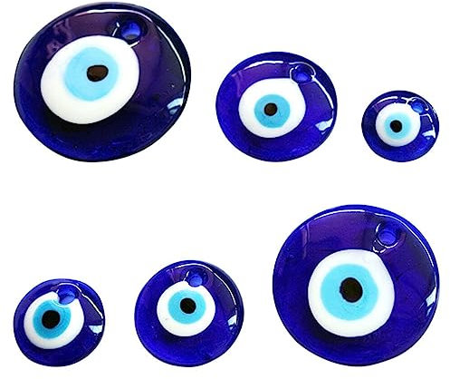 Cabilock 6 Stücke Türkisches Blaues Auge Perlen Glasperlen Nazar Boncuk Glas Spacer Evil Eye Beads Charms Schmuck Amulett Böse Blick Kette Auto Deko Anhänger Glücksbringer Ramadan
