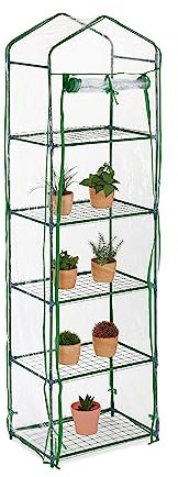 Relaxdays Serra per Il Balcone, a 5 Piani, HLP 193 x 58 x 36 cm, Ferro e Telo in PVC Giardinaggio, Trasparente Verde