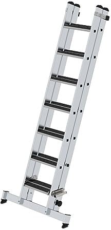 PROREGAL Stufen-Schiebeleiter 2-teilig mit nivello-Traverse und Clip-Step R13 2x7 | Leiter, Teleskopleiter, Trittleiter, Bockleiter, Sprossen-Doppelleiter