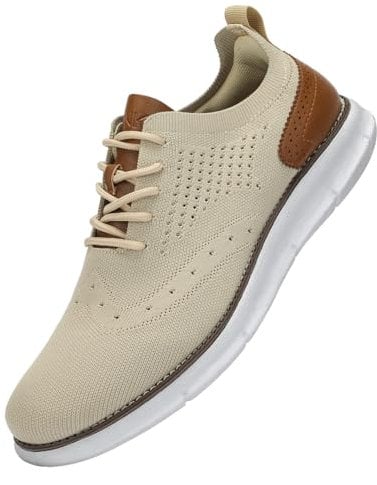 SVNKE Herren Anzugschuhe Atmungsaktiv Gestrickter Stoff Schnürschuhe Formale Moderne Klassische Freizeit Schuhe Oxfords Hochzeit Schuhe Khaki 46