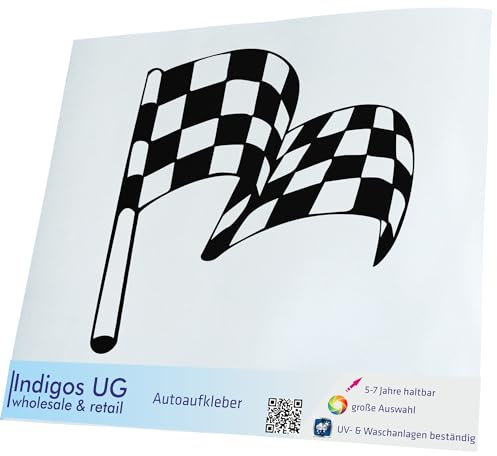 INDIGOS UG Auto Aufkleber Auto - 300x275 mm - Zielflagge - schwarz - Selbstklebender Sticker für Auto, Fenster, Bus oder LKW