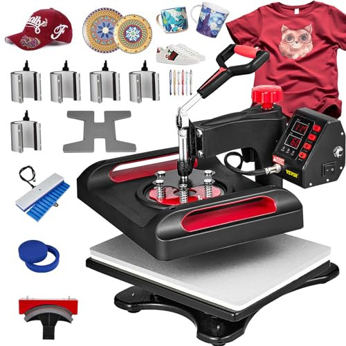 VEVOR Heat Press Machine 11 in 1 Combo Tshirt Press Machine 360° Swing Away Digital Shirt Printing Multifunction Heat Transfer Clamshell Sublimation for T-Shirt Hat Cap Mug Plate Pen Shoes