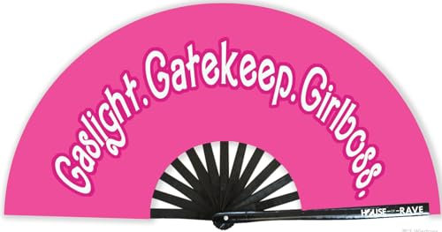 Funny Rave Fan Large Folding Hand Fan UV Glow Festival Fan Rave Accessory for Men & Women - Real Wooden Fan, Girlboss