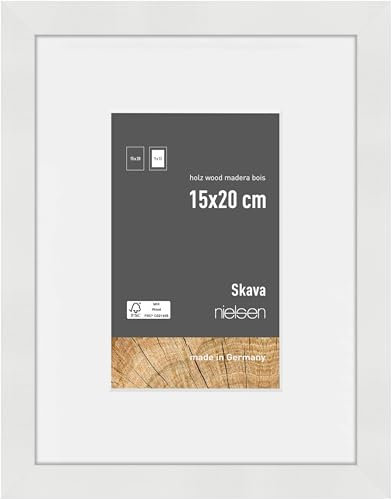 nielsen Bilderrahmen mit Passepartout, 15 x 20 cm, Holz, Weiß, Fotorahmen zum Auftstellen und Aufhängen im Hoch- & Querformat, Echtglas, Skava