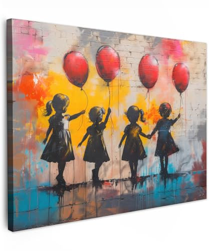 MuchoWow© Wandbilder 80x60 cm Schlafzimmer Home Deko Wohnung Bild Wohnzimmer Fotoleinwand Wand Bilder Leinwand Wall Decor Graffiti - Kinder - Street art - Ballon - Banksy - Balloon Girl