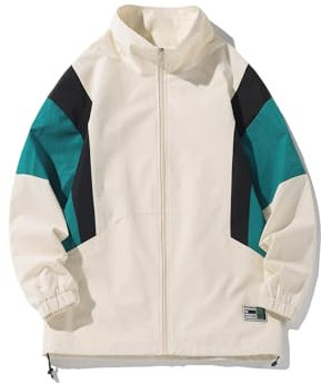 GURUNVANI Veste patchwork pour homme avec fermeture éclair intégrale - Veste coupe-vent vintage, Hj24081 blanc, Medium